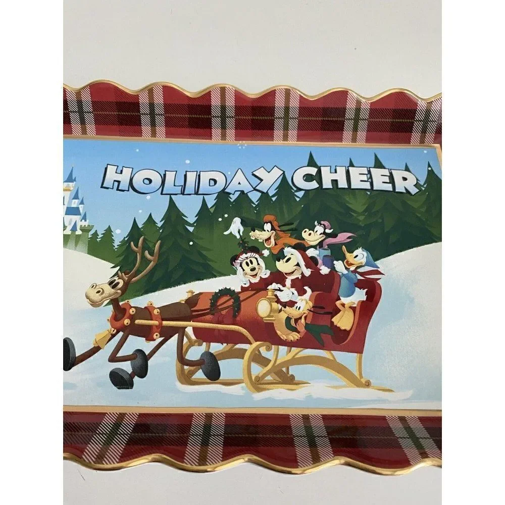 Disney Parks Mickey & Friends Holiday Cheer Ceramic Christmas Tray‎ Dish Platter